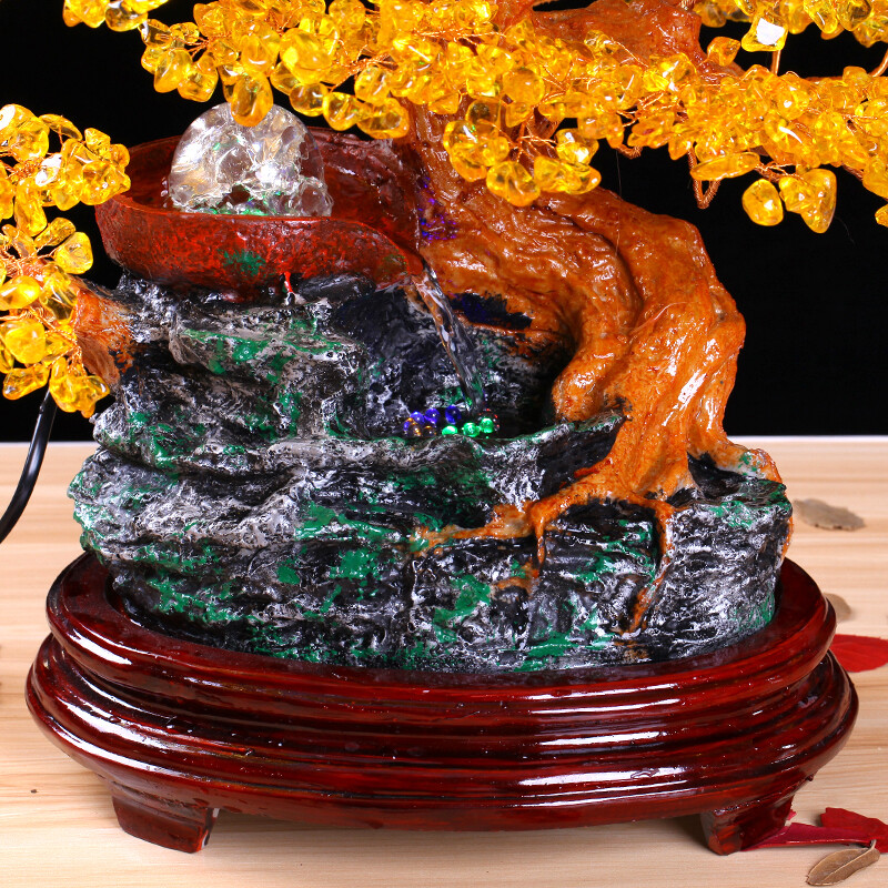 黄水晶招财树 流水滚球工艺摆件，为家居注入财富与灵动